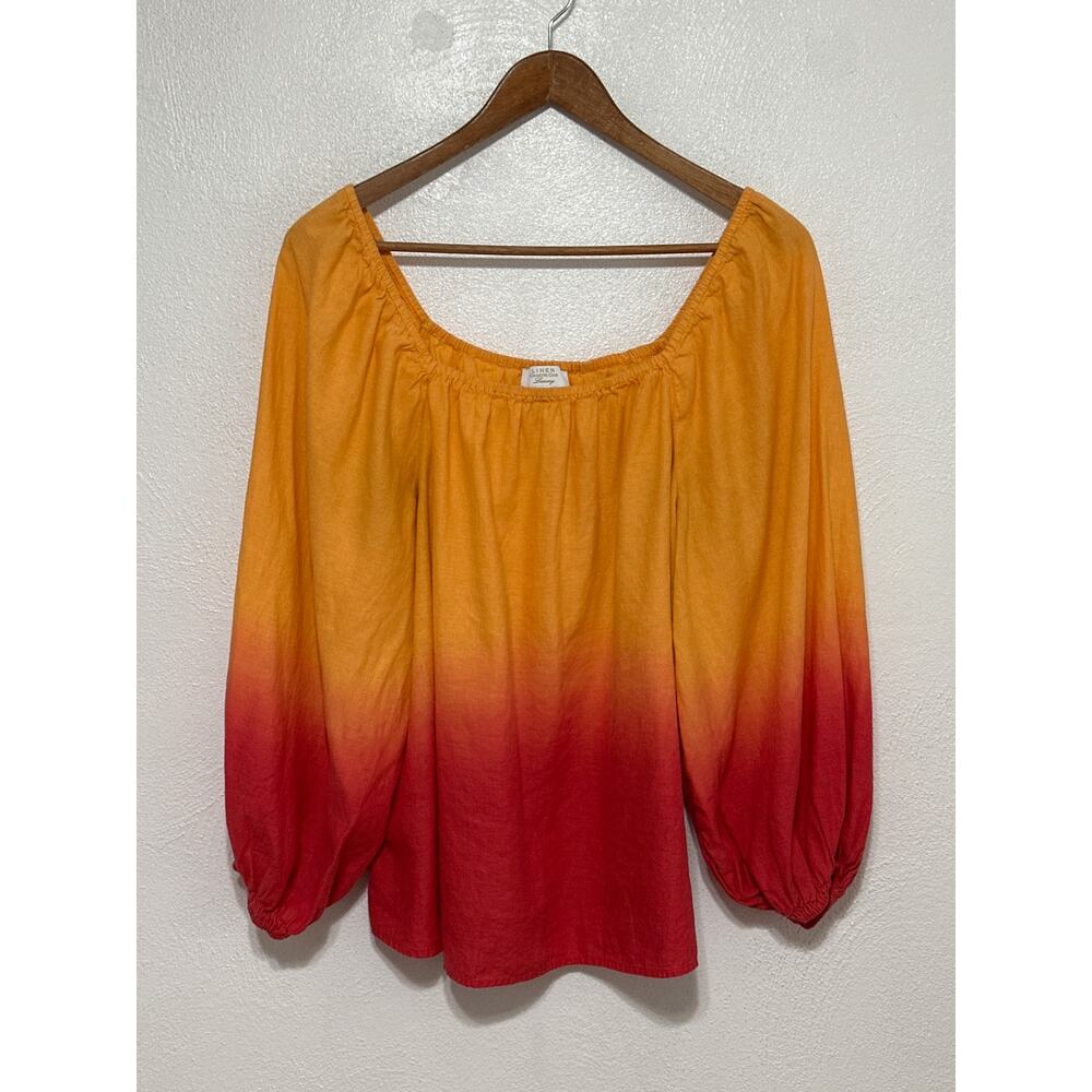 Linen Charter Club Luxury Boho Hippie Balloon Sleeve Ombré Top XL Festival